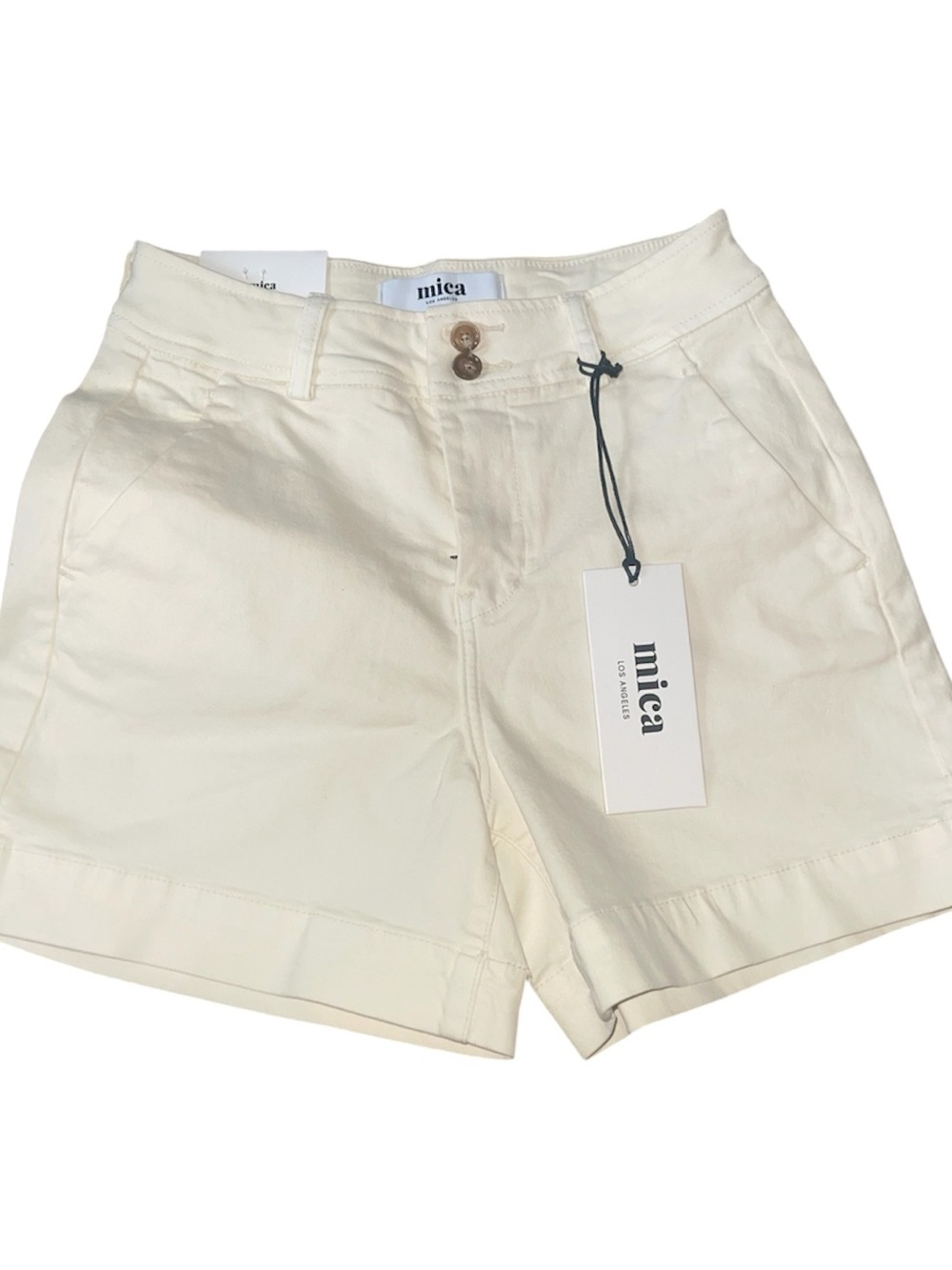 Misa Los Angeles Cream Cotton Tailored Bermuda Shorts